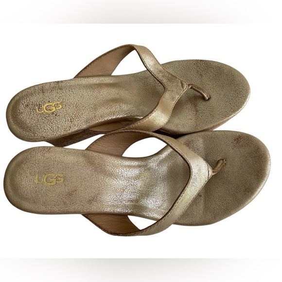 UGG Metallic Gold Cork Wedges Sz 7.5 - Picture 3 of 9